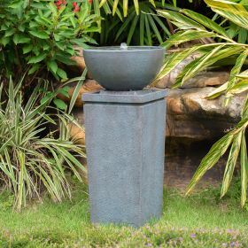 35.5" Polyresin Gray Zen Bowl Water Fountain, Outdoor Bird Feeder /Bath Fountains, Relaxing Water Feature for Garden Lawn Backyard Porch