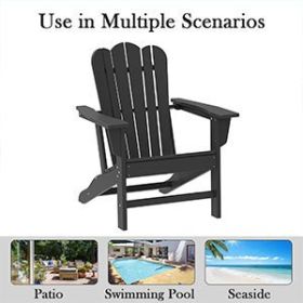 Resistant Adirondack Chair for Patio Deck Garden Fire Pit Chair; Composite Adirondack Chair; Black; 1 piece.