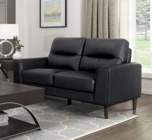 Modern Living Room Furniture Black Top Grain Leather Loveseat 1pc Cushion Seat and Back Solid Wood Frame