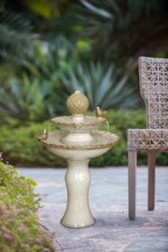 15.7x15.7x26.4" Decorative Two-Tiered White Outdoor Water Fountain with Bird Accents