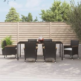 7 Piece Patio Dining Set with Cushions Black Poly Rattan