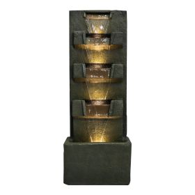 39.3inches High Concrete Modern Water Fountain with LED Lights for Home Garden Backyard Decor