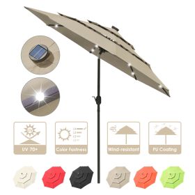 9Ft 3-Tiers 24LEDS Patio Umbrella Khaki