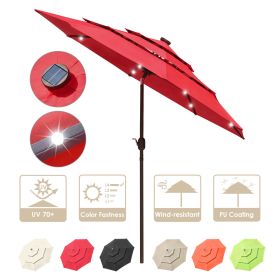 9Ft 3-Tiers 24LEDS Patio Umbrella Red