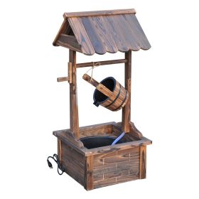 Outsunny Outdoor Wooden Wishing Well Fountain with Adjustable Water Flow Rate, Outdoor Rustic Waterfall Fountain with Electric Pump, Water Bucket