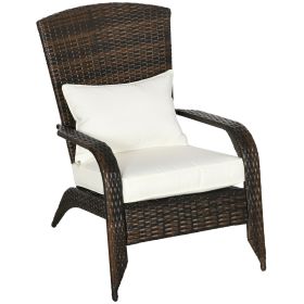 Outsunny Patio Wicker Adirondack Chair, Outdoor All-Weather Rattan Fire Pit Chair w/ Soft Cushions