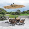 10 FT Solar LED Patio Outdoor Umbrella Hanging Cantilever Umbrella Offset Umbrella Easy Open Adustment with 24 LED Lights -taupe