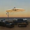 10 FT Solar LED Patio Outdoor Umbrella Hanging Cantilever Umbrella Offset Umbrella Easy Open Adustment with 24 LED Lights -taupe