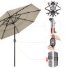 9Ft 3-Tiers 24LEDS Patio Umbrella Khaki