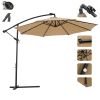 10 FT Solar LED Patio Outdoor Umbrella Hanging Cantilever Umbrella Offset Umbrella Easy Open Adustment with 24 LED Lights -taupe