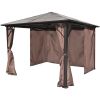 Gazebo with Curtain Brown Aluminum 118.1"x118.1"