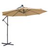 10 FT Solar LED Patio Outdoor Umbrella Hanging Cantilever Umbrella Offset Umbrella Easy Open Adustment with 24 LED Lights -taupe