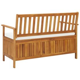 Patio Storage Bench Solid Acacia Wood 47.2"x24.8"x33.1" (Color: Brown and B White)