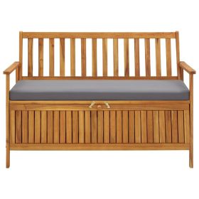 Patio Storage Bench Solid Acacia Wood 47.2"x24.8"x33.1" (Color: brown and gray)