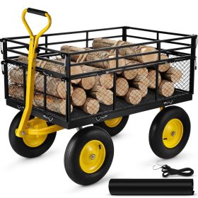 VEVOR Steel Garden Cart; with Removable Mesh Sides to Convert into Flatbed, Utility Metal Wagon (Weight Capacity: 1400 lbs)