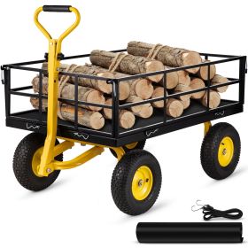 VEVOR Steel Garden Cart; with Removable Mesh Sides to Convert into Flatbed, Utility Metal Wagon (Weight Capacity: 1200 lbs)