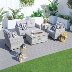 Direct Wicker Fire Pit Table With Chair Rattan Wicker Sofa Set out Door Furniture Garden Set (Color: Grey)