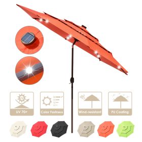 10Ft 3-Tiers 32LEDS Patio Umbrella Fruit Orange (Color: As Picture)