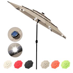 10Ft 3-Tiers 32LEDS Patio Umbrella Beige (Color: As Picture)