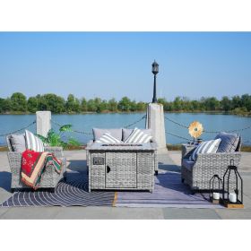 Direct Wicker Fire Pit Table With Chair Rattan Wicker Sofa Set out Door Furniture Garden Set (Color: Grey(tall firepit table))