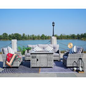 Direct Wicker 5-Piece Wicker Patio Fire Pit Sectional Seating Set with Gray Cushions (Siza: Tall Table)