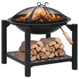 Fire Pit with Poker 21.3"x21.3"x21.7" Steel (Color: Black)