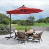 10 FT Solar LED Patio Outdoor Umbrella Hanging Cantilever Umbrella Offset Umbrella Easy Open Adustment with 32 LED Lights